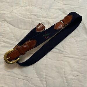Vintage Façonnable Mens Surcingle Belt Handmade in France Bird Golf Navy Size 38